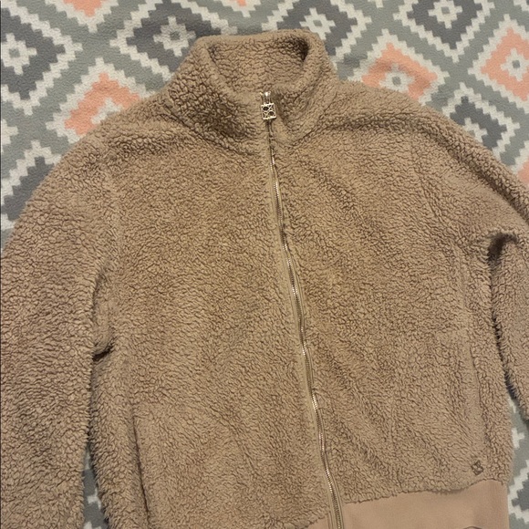 Calvin Klein Womems Beige Sherpa Zip-Up Jacket Size Large - Picture 3 of 12